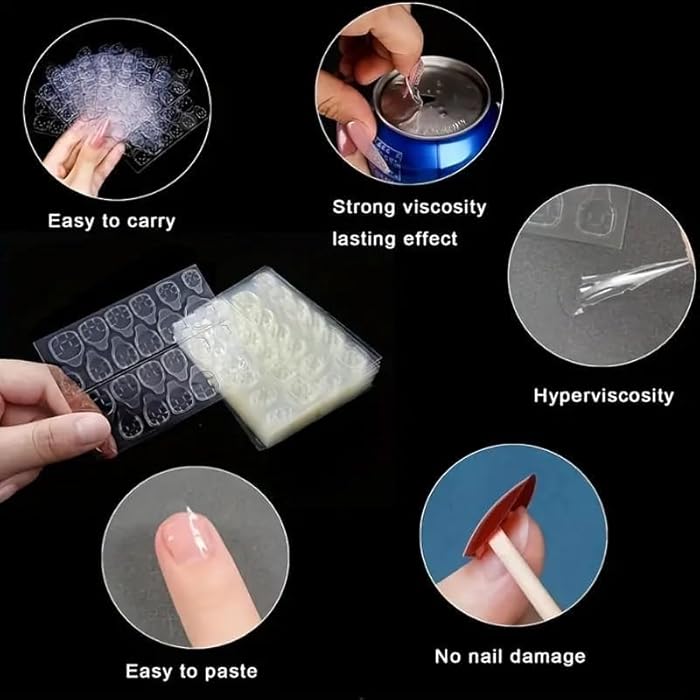 240/480/720pcs Double-Sided Super Adhesive Nail Tips - Press-On Art Film - Unscented, Strong Adhesion - Easy to Apply & Remove - Nail Glue Tape for False Nails (Clear, 48 2 sheets) - Image 4
